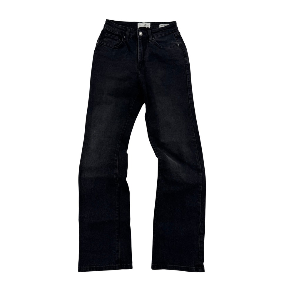 Cotton On Slim Straight Jeans Womens 2 Black Excellent High Rise Faded Denim